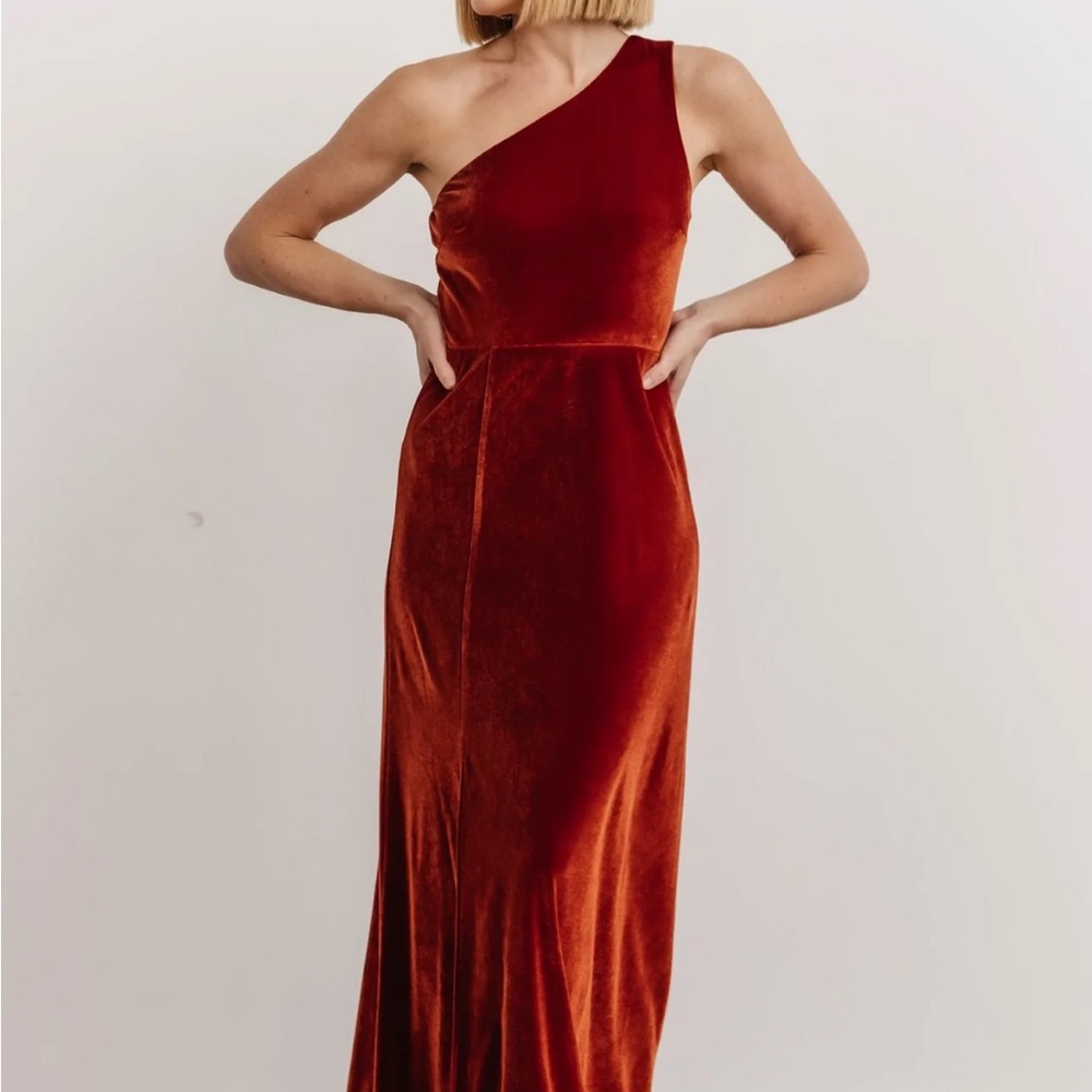 Baltic Born Rust Tatiana Velvet One Shoulder Maxi Dress